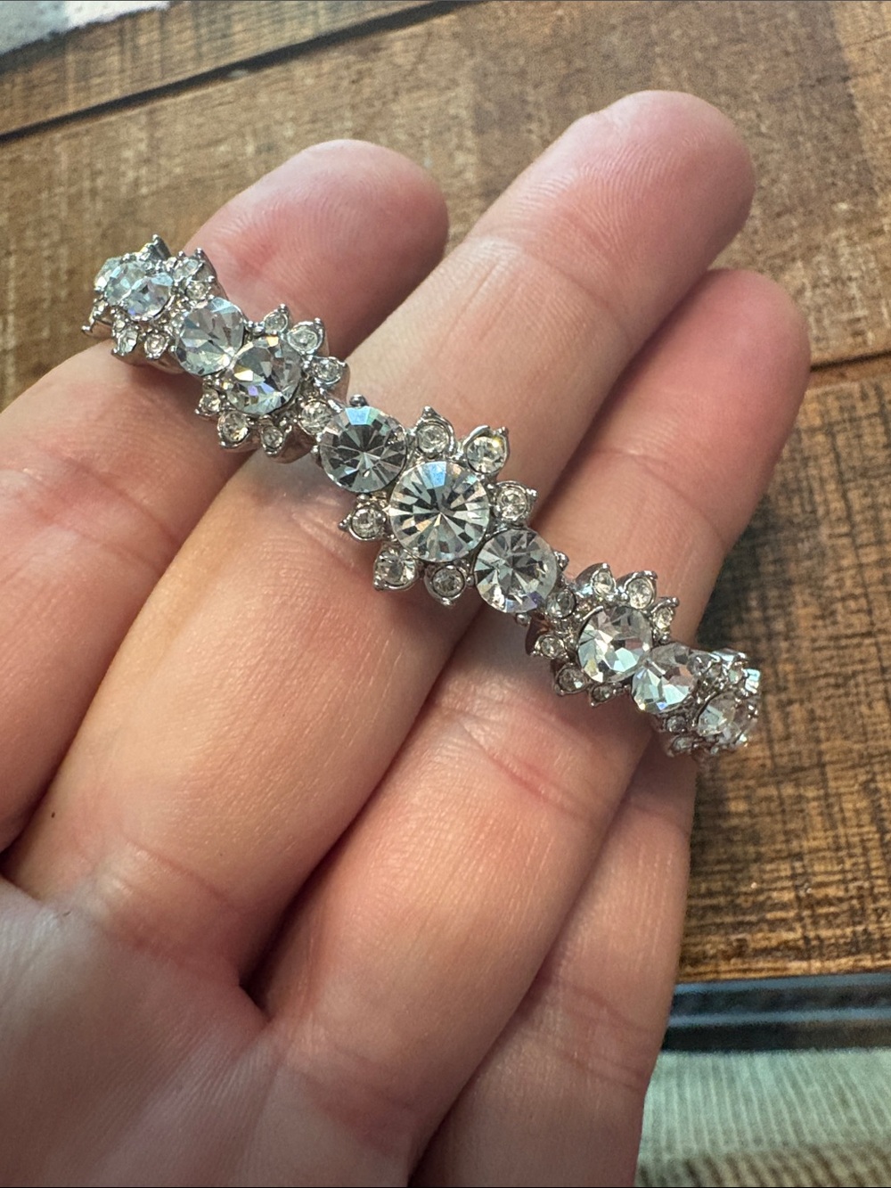 Vintage GIVENCHY Crystal Floral Silver Bracelet - Clear Sparkling Stones